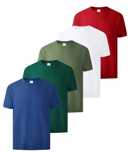 Image of Little Beauty 5 Pack Men's T-Shirts Crew Neck Short Sleeve Cotton Tee Casual Summer Tops