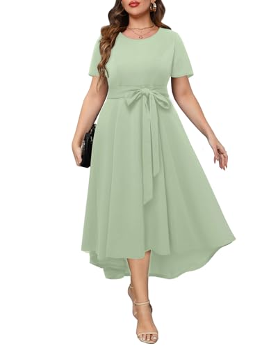 Holipick Plus Size Sage Green Dress Spring Easter Wedding Guest Holiday Party High Low Formal Long Cocktail Dress with Pocket