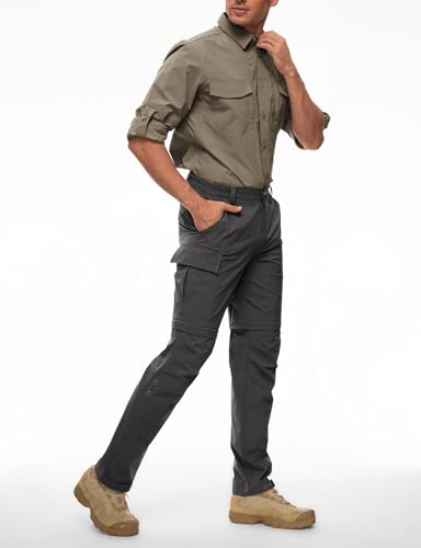 Wespornow Herren Zip-Off-Wanderhose-Abnehmbar-Trekkinghose, Atmungsaktiv Outdoorhose Arbeit Hosen Schnell Trockend Sommer Funktionshose mit 5 Taschen (Dark Grau, L)