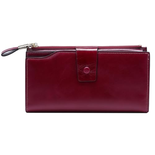 Women Premium Leather RFID Blocking Long Wallet 8236# Purple Multi-Card Holder Coin Pocket for Daily Use and Travel