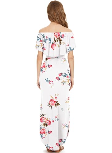 Image of LILBETTER Womens Off The Shoulder Ruffle Party Dresses Side Split Beach Maxi Dress