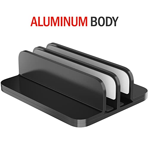 ELV Direct Tabletop Vertical Laptop Stand Holder, Desktop Aluminum Lapdesk Laptop Stand with Adjustable Dock Size, Fits All Laptops Up to 17.3 inches(43.94cm), Black, VERTCL-Lap-STD-Large