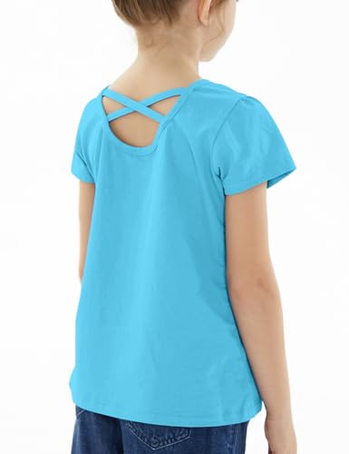 Image of Noomelfish Girls Criss Cross Back T-Shirts Short Puff Sleeve Tee Tops (5-12 Years)