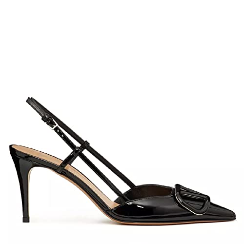 Women Heeled Slingback Sandals V Buckle Closed Pointed Toe Stiletto High Heels Slip-On Backless Evening Prom Party Dress Shoes3