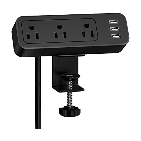 Desk Power Strip JSVER Desk Clamp Power Strip, Desk Mount USB Charging Power Station, Desk Multi-Outlets, 3 AC Outlets 6.5 ft Extension Cord Desktop Charging Clamp for Home Office Workshop Cover