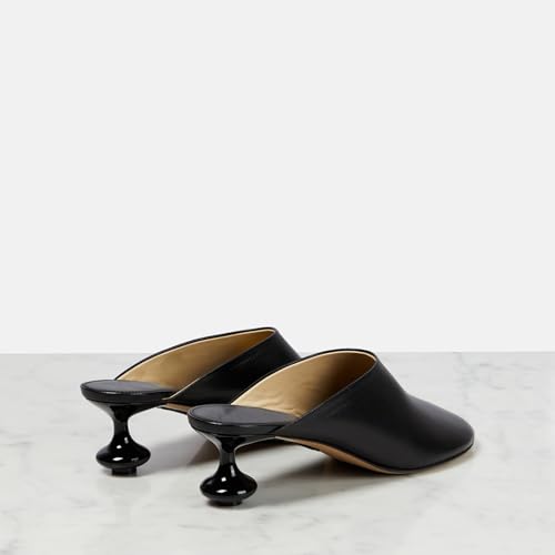 Women's Leather Wedge Mules with Adjustable Double Strap Buckle, Closed Pointed Toe & Clear Heel Slip-On Pumps for Evening Party, Dress, Banquet3