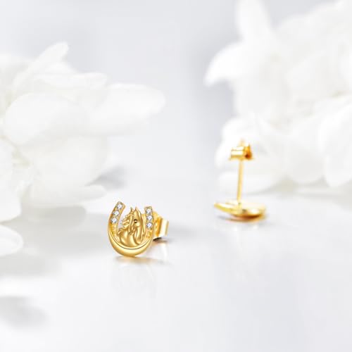 14K Gold Horseshoes Earrings 14K Solid Yellow Gold Horseshoe Horse Stud Earrings Gold Horseshoe Horse Jewelry Gift for for Horse Lover2