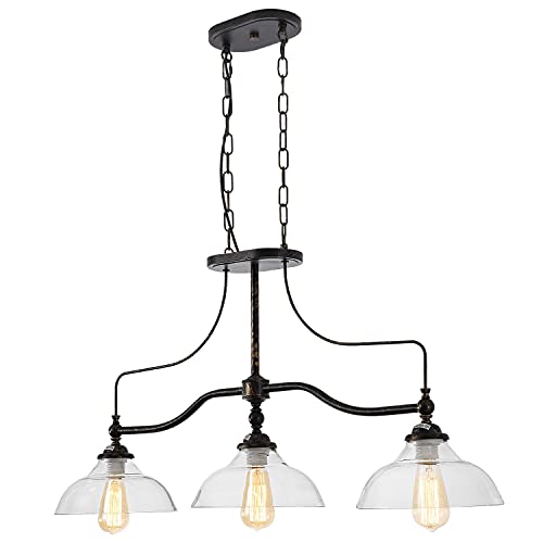 3 Lights Large Glass Pendant Light, Farmhouse Dining Room Chandelier Kitchen Lighting Fixture Over Island - Image 3