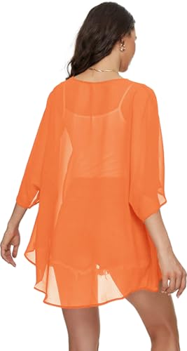 Image of Indian Trendy Women's Solid Puff Sleeve Kimono Cardigan Loose Cover Up Casual Blouse Top Chiffon