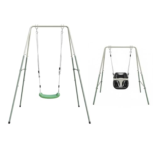 AXI Balançoire avec Siège pour Bébé et Siège de Balançoire, Verte et Crème - en Métal | Portique 2-en-1 pour Bébés et Enfants | pour Le Jardin - à...
