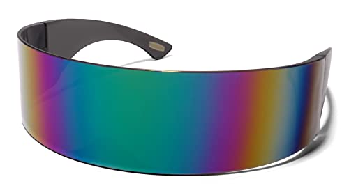ShadyVEU 80s Futuristic Cyclops Mono Lens Mirrored Cyberpunk Visor Sunglasses with Rimless Frame