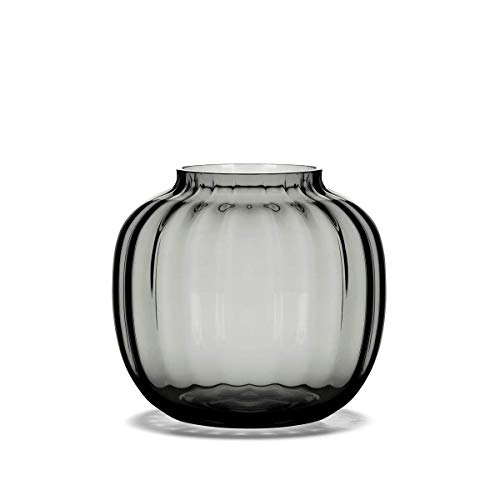 Holmegaard Vase H12.5 cm Primula Optisches Muster aus mundgeblasenem Glas, grau