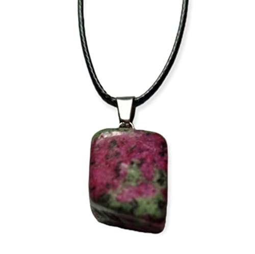 Collar con colgante de piedra de chakra de rubí en zoisita con aspecto de piel, Piedra Cover