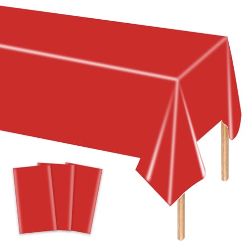 MORAINJAY 3Pcs Red Rectangular Plastic Tablecloths 137 x 274 cm For Wedding Birthday Party Baby Shower Anniversary Table Decoration Supplies