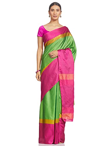 Image of PerfectBlue Women's with Blouse Piece Saree (VisvaVariation Lightgreenbrown Free Size)