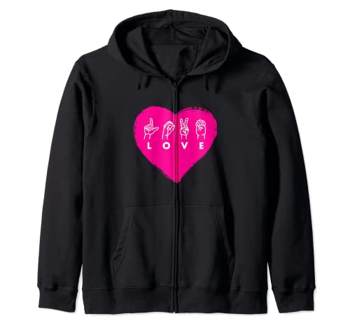 Lenguaje de señas de amor rosa Día de San Valentín ASL Hands Gráfico Sudadera con Capucha