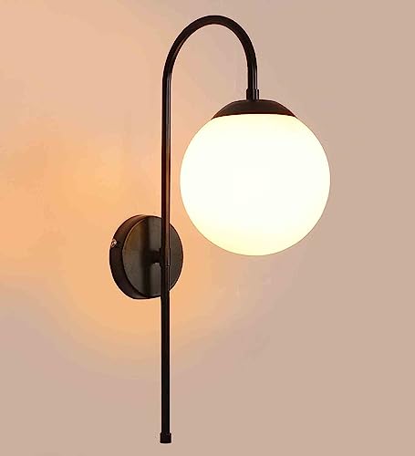 SINOMAN Classic Black Wall Light J-Shape with Doom Glass Shade Decorative Lighting​ Indoor Wall Lamp Fixture for Bedroom, Living Room, Hallway, Kitchen and Home Decor (Without Bulb)