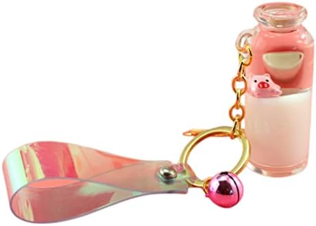 BAROTI Cute Creative Kawaii Water Keychains Bracelet Milk Floating Animal Keychains Keyrings Boba Liquid Key Chains for Girls Women (Pink Pig)