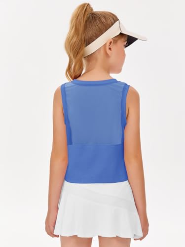 Image of Haloumoning Girls Athletic Tank Tops Kids Sleeveless Crop Tops Mesh Back Workout Cute Sports Shirts 5-14 Years