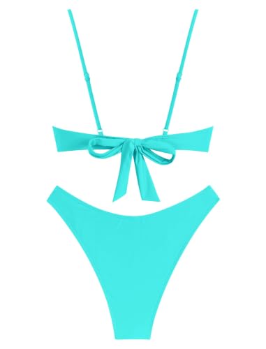 Image of ZAFUL Women High Cut Bikini Sets String Sexy Swimsuit Two Piece Underwire Bathing Suit Brazilian Cheeky Cut Out Cute Swimwear