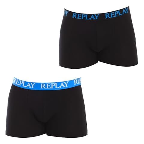 REPLAY Men's Boxer Shorts 2-Pack Black/Turquoise Cover