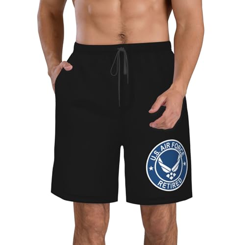 US Air Force Retired USAF Men's Swim Trunks Quick Dry Beach Shorts with Pockets Mesh Lining