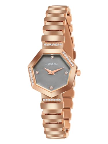 Image of French Connection Mop Grey Hexagonal Dial with Rose Stainless Steel Strap Watch for Womens - FCN0139RGM