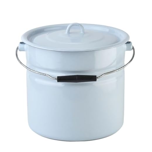 Light Blue Enameled Steel Bucket with Lid