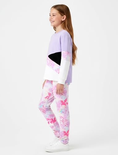 Image of PATPAT Girls 2 Piece Outfits Size 11-12 Years, Purple Unicorn Color Block Sweatshirts and Leggings Clothing Sets Sweatsuit Fall Outfits Joggers Lounge Set Tracksuit Preppy Clothes for Girls