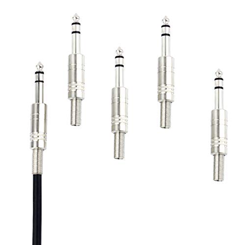 1/4" Audio Plugs 6.35 Mm Plug Trs Male 1/4 Inch Solder Type Stereo Plug Straight Design Connector With Spring For Dj Mixer Speaker Cables Guitar Cables Phono Patch Cable Microphone Cables (5 Pack) #TOP4