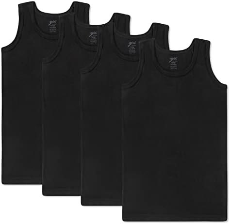 Brix Boys Undershirt Tank Top - Tagless 100% Cotton Super Soft 4 Pack Novelty. (Black 4 Pack, 3-4T)