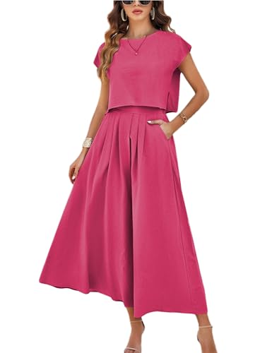 Image of Mingzhu Womens 2 Piece Outfits Skirt Set Summer Casual Cap Sleeve Crop Tops Maxi Dress Sets with Pockets