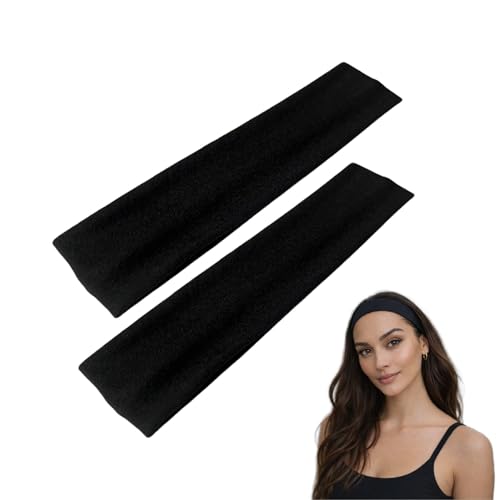 WESTEND CHOICE 5cm Wide Headbands 2 Pack Plain Stretchy Kylie Head Band Bandeau Unisex Headbands for Women & men Soft Hair Band Gym Exercise Yoga Headband (Black)