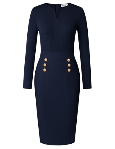 Image of GRACE KARIN Women's 2026 Fall Henly V Neck Business Work Dress Long Sleeve Bodycon Midi Elegant Office Sheath Dress