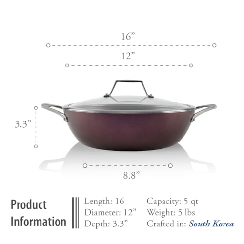 TECHEF - Art Pan Collection, 5 Qt / 12-in Nonstick All Purpose Chef Pan with Cover, Made in Korea (5-quart Chef Pan) - Image 3