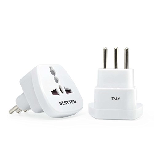 Adapter for Italy and Chile, Type L, 3-Pin Grounded Plug, Universal Travel Outlet, Tamper Resistant Socket, 2 Pack