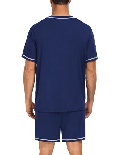 Image of SWOMOG Mens Pajamas Set Summer Sleepwear Short Sleeve Pjs Set Soft 2 Piece Lounge Set Comfy Loungewear with Pockets