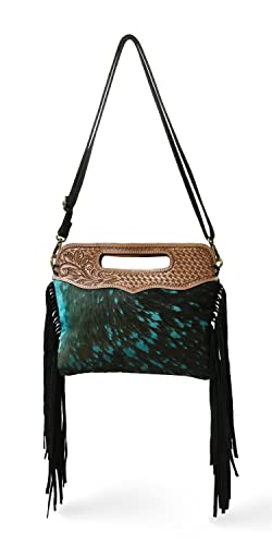 Genuine Leather Fringe Crossbody Bag - Handcrafted Western Tooled Leather Purse with Handle and Turquoise Design for Women4