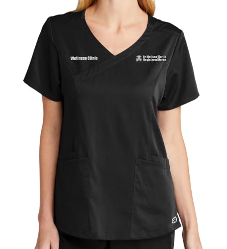 Custom Emroidered Scrub Top Add Your Embroidery Text Name Women's Premiere Flex Mock Wrap Tops Black