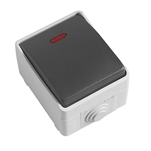 Amig - Pulsador de Sobreponer Estanco IP54 con Indicador Luminoso LED Mod.3641 - Interruptor Anti Humedad Apto para Exteriores e Interiores - Ideal para Terrazas, Jardines, Garajes o Trasteros