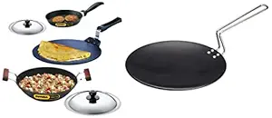 Hawkins Futura Hard Anodised Tawa, 26Cm, Black & Hawkins Futura Nonstick Cookware Set 7, Qs8 (Contains 3 Products and 2 Ss Lids)