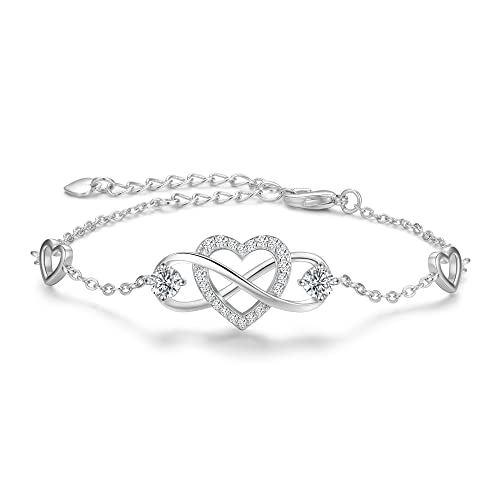 Praelinos Infini Amour Cœur Bracelet pour Femme Plaqué Or Blanc 5A Zircone Cubique Réglable Bijoux Cadeau pour Maman Fille Epouse Noël Cadeau de la Saint-Valentin Fête des Mères Cover