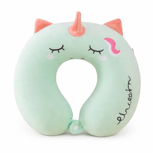 Image of Soft and Comfortable Cartoon Designed U-Shaped Kids Travel Neck Pillow for Airplane Car Flight Head Neck Support for Boys and Girls (Pack of 1, Green)