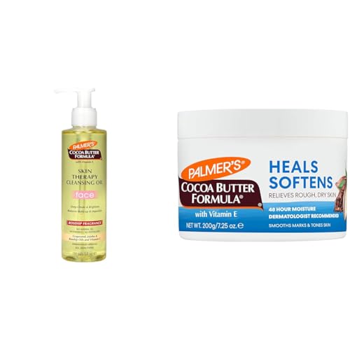 Palmer's Cocoa Butter Skin Therapy Cleansing Facial Oil and Daily Skin Therapy Solid Lotion Bundle, 6.5 and 7.25 Ounce