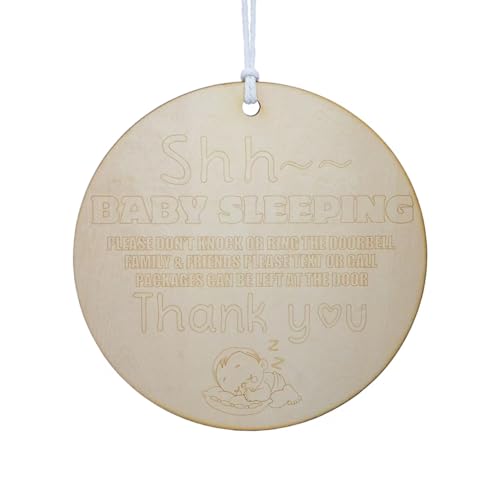 Image of Shhh Baby Sleeping Wooden Hanging Sign for Front Door, Please Do Not Knock Or Ring Doorbell Sign, Door Hanger for Outdoor Outside Porch, Kids Room Decor，Baby Sleeping Door Sign