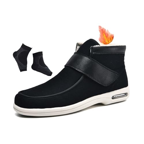 Comfortable Winter Thermal Fleece Lined Adjustable Wide Width Elderly Diabetic Shoes, Men Fattening Widening Feet Walking Edema Sneakers, for Elderly Foot Pain Relief Arthritis Feet