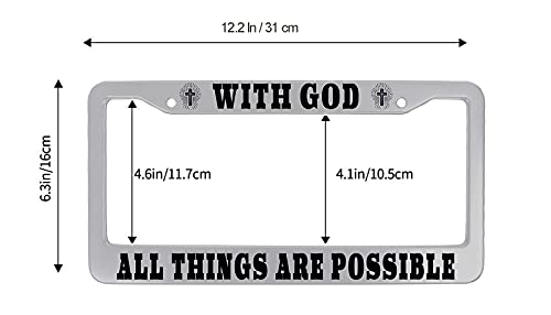 Christian License Plate Frame Religious With God All Things Are Possible Car Tag Frame I Am Grateful Thankful Blessed Frame With Sayings For Men And Women 12" X 6" #TOP1