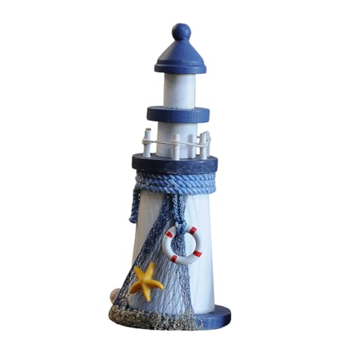 Alipis Phare en Bois Détaillé Phare Nautique Décoratif pour Bureau Cuisine De Garçons Et De Filles Bleu Marine