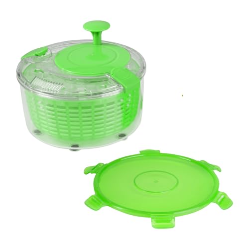 Genius Salatschleuder 4-tlg, Fassungsvermögen 2.4 L mit Frischhaltedeckel Transparent Weiß Grün Rutschfest 2 in 1 Schleuder Salatschüssel zum Waschen Trocken Servieren