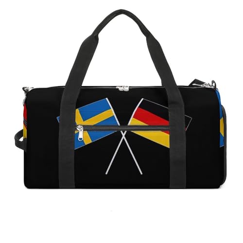 German Swedish Friendship Flag Small Gym Bag Travel Duffle Carry On Weekender Bags with Shoe Compartment